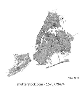 New York City Map With Roads And Streets, United States. Black And White. Vector Outline Illustration.