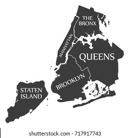 New York City Map USA labelled black illustration