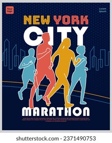 New York City Marathon. Vintage design Vector illustration with running theme. Suitable for sports, social media, poster, print and banner