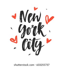 New York City modern hand written brush lettering, isolated on white background. Ink calligraphy. Tee shirt print, typography card, poster design. Vector illustration.