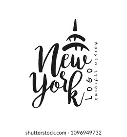 New York city name, original design, black ink hand written inscription, typography design for poster, card, logo, poster, banner, tag vector Illustration