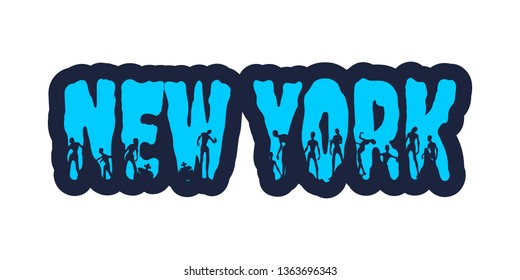 New York city name and zombie silhouettes on them. Halloween theme sticker