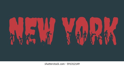New York city name and zombie silhouettes on them. Halloween theme background