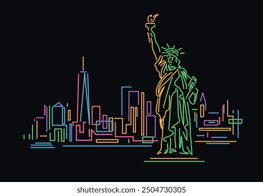 New York City neon light skyline