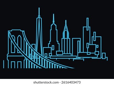New York City neon light skyline vector illustration