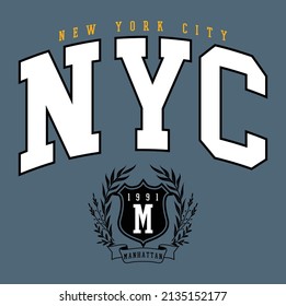 new york city nyc manhattan emblem usa retro varsity campus college fonts for t-shirt