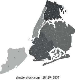 New York City NYC Map of Boroughs with Community Districts