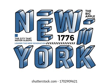 New York City. NYC Slogan T-Shirt trendige Design. Farbiges Kleidertypografie-T-Shirt mit Grunge und Halftone-Stil.  Vektorgrafik.