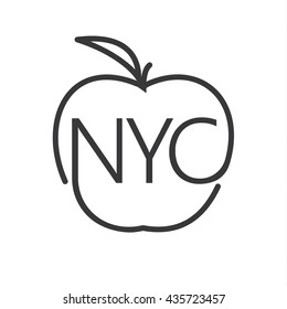 New York city, NYC typography in linear style with apple, vector illustration