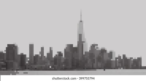 New York City. Panorama from Hoboken. Monochrome pixels picture