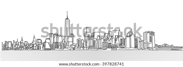 New York City Panorama Skyline Free Stock Vektorgrafik Lizenzfrei