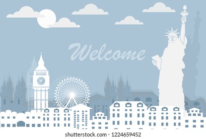 New York city in paper cute style. Simple modern minimalistic style illustration ,vector.
