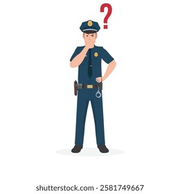 New York City Police thinking in a thoughtful pose with question mark. vector illustration