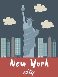 New York City Poster With Landmarks. Vector Illustration