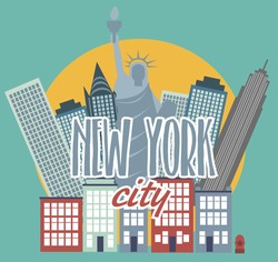 New York City Poster With Landmarks. Vector Illustration