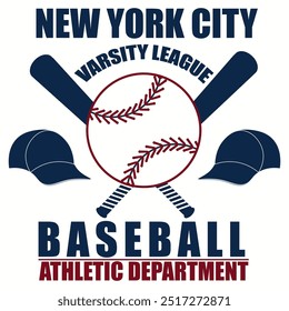 New York City print for apparel with baseball bat. Typography emblem for t-shirt. Design for athletic clothes. Vector illustration.