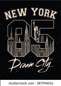 new york city print / vintage college / dream city / Nyc