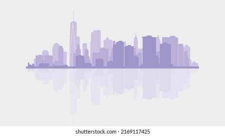 New York City Purple Skyline Silhouette. Modern urban landscape. City skyline vector illustration. Modern City Skyline silhouette. Abstract futuristic business background.