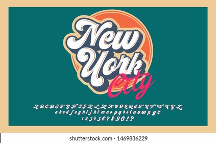 New York City. Retro 3d font in 80s style. Vintage typography. Summer font set.