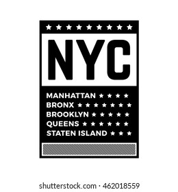 New york city. Retro geometric print. Black authentic poster. Vintage banner. 