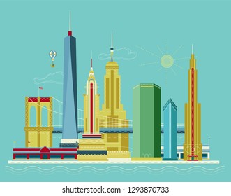 New York City retro style skyline
