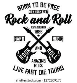 New York City rock and roll, hard music, wild and free slogan typography, t-shirt graphics, vectors