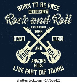 Rock and roll de Nueva York, música dura, música viva rápida de joven eslogan tipografía, gráficos de camisetas, vectores