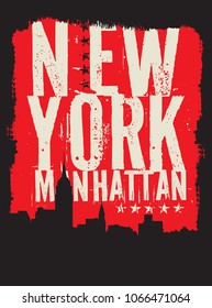 New York city, silhouette illustration in flat design, t-shirt print design or poster, vector illustration