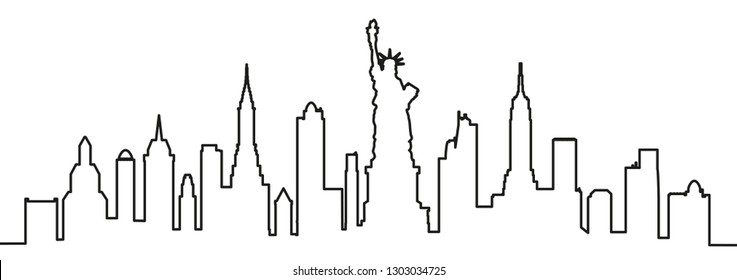 New York City Silhouette One Line Stock Vector (Royalty Free ...