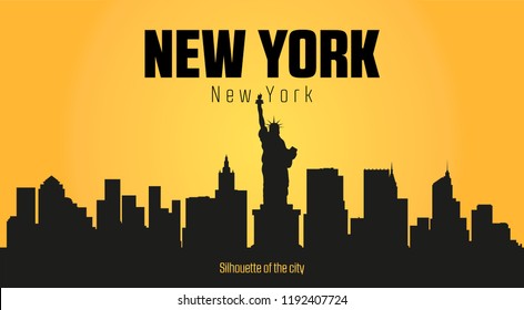 New York city silhouette and yellow background