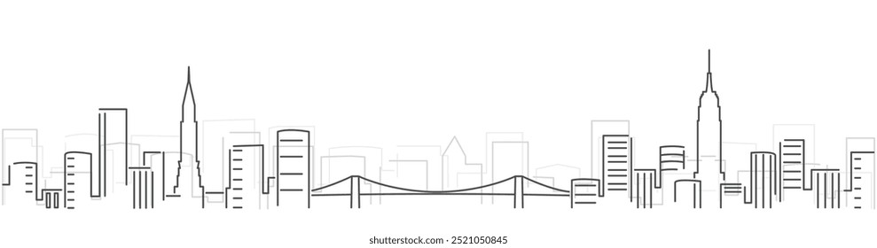 New York City Simple Dark Lines Skyline on White Background