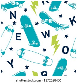 New York city skater  seamless pattern. Skateboards vector print. Vector illustration design for fashion fabrics, textile graphics, prints, wallpapers and other uses.