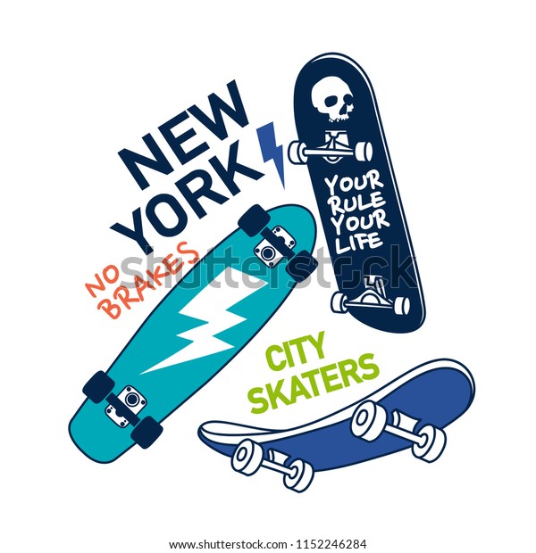 ニューヨーク市のスケーターのベクターイラスト スケートボードのベクター画像プリント のベクター画像素材 ロイヤリティフリー