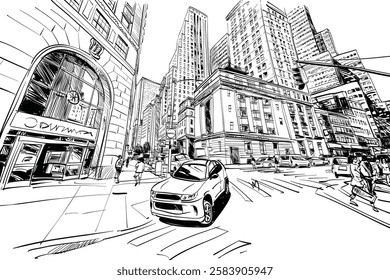 New York city sketch vector art illustration. United states.