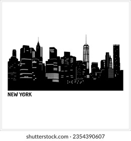 New York City Skyline Black and White Vector