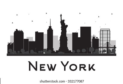 New York City skyline black and white silhouette. Vector illustration. Concept for tourism presentation, banner, placard or web site. Business travel concept. Cityscape with famous landmarks