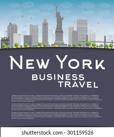 New York city skyline with blue sky, clouds and copy space. Business travel and tourism concept with place for text. Image for presentation, banner, placard and web site. Vector illustration