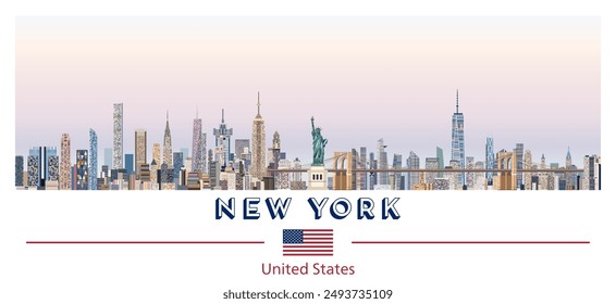 New York city skyline in bright color palette vector illustration