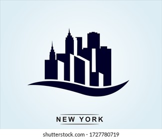 New York city skyline Dark silhouette Logo, vector illustration