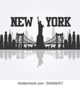 New York city skyline detailed silhouette. Vector illustration 