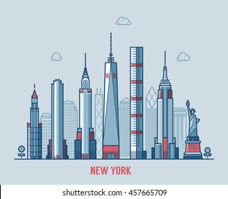 New York city skyline detailed silhouette. Vector illustration