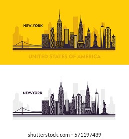 New York City Skyline Detailed Silhouette. 