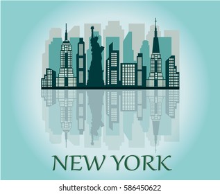 New York city skyline detailed silhouette background. Vector illustration.