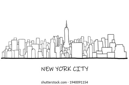 New York City Skyline Freehand Drawing Stock Vector (Royalty Free ...