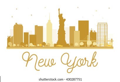 New York City skyline golden silhouette. Vector illustration. Simple flat concept for tourism presentation, banner, placard or web site. New York  isolated on white background