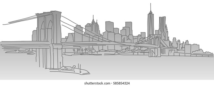 New York City Skyline , Hand-drawn Vector Outline Sketch