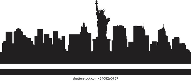 New York city skyline horizontal banner. Black and white silhouette of New York city, USA. Vector	