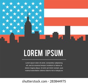  New York City  Skyline on USA Flag background