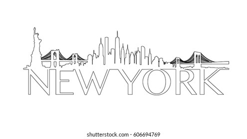 New York City Skyline Outline Vector