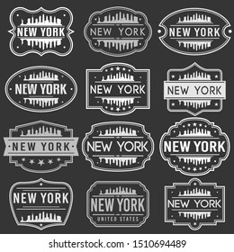 New York City Skyline. Premium Quality Stamp Frames. Grunge Design. Icon Art Vector. Old Style Frames.